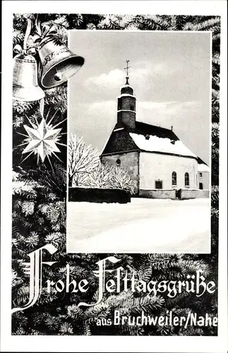Passepartout Ak Allenbach im Kreis Birkenfeld, Frohe Festtagsgrüße, Kirche, Winter
