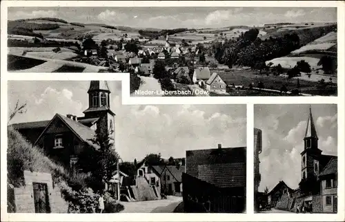 Ak Nieder Liebersbach Birkenau Odenwald, Totalansicht vom Ort, Straßenpartie, Kirche