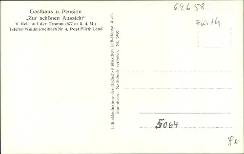 Ak Tromm Grasellenbach Bergstraße, Fliegeraufnahme vom Ort, Gasthaus und Pension, Inh. V. Keil