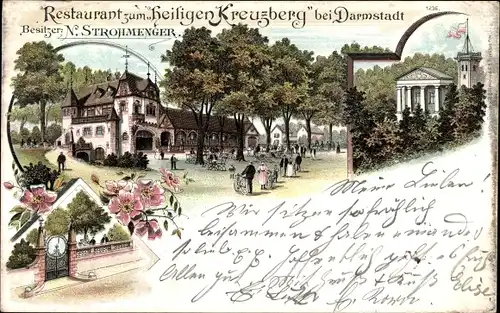 Litho Darmstadt in Hessen, Restaurant zum heiligen Kreuzberg, Bes. N. Storhmenger