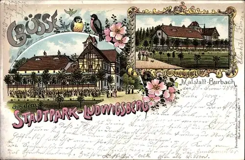 Litho Malstatt Burbach Saarbrücken im Saarland, Stadtpark Ludwigsberg