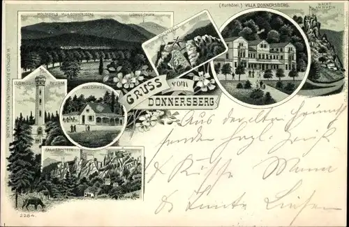 Litho Dannenfels im Donnersbergkreis, Moltkefels, Villa Donnersberg, Wacht am Rhein, Ludwigsturm