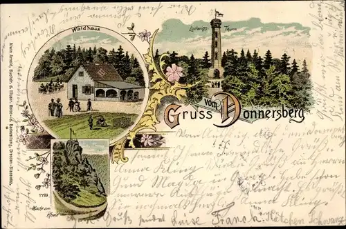 Litho Dannenfels im Donnersbergkreis, Waldhaus, Ludwigsturm, Wacht am Rhein