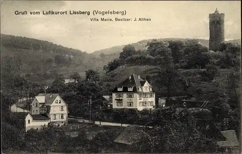 Ak Lissberg Ortenberg im Wetteraukreis Hessen, Blick auf die Villa Marie, Besitzer J. Althen, Turm
