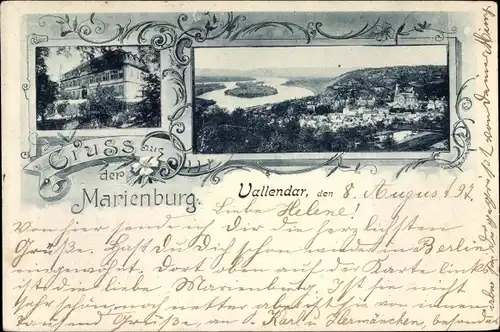 Ak Vallendar in Rheinland Pfalz, Blick zur Marienburg, Totalansicht