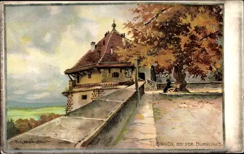 Künstler Litho Bergen, Fritz, Tübingen am Neckar Baden Württemberg, Bei der Burglinde