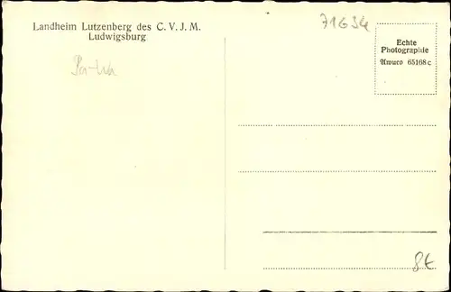 Ak Ludwigsburg in Baden Württemberg, Landheim Lutzenberg des CVJM