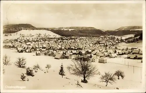 Ak Onstmettingen Albstadt im Zollernalbkreis, Totalansicht vom Ort, Winter
