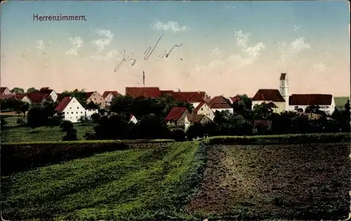 Ak Herrenzimmern Bösingen an Neckar BW, Totalansicht vom Ort, Feld