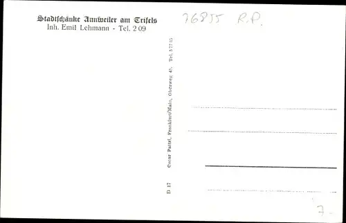 Ak Annweiler am Trifels im Kreis Südliche Weinstraße, Stadtschänke, Inh. Emil Lehmann