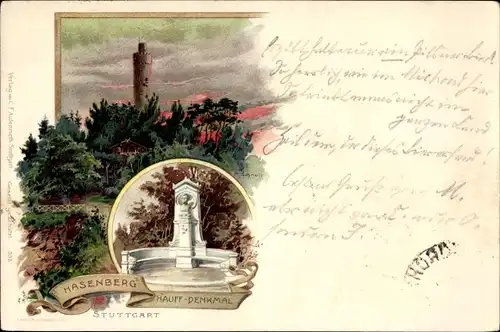 Litho Hasenberg Stuttgart in Baden Württemberg, Hauff Denkmal, Aussichtsturm