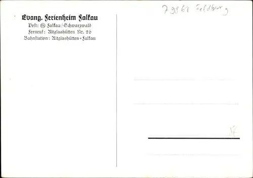 Ak Falkau Feldberg im Schwarzwald Baden Württemberg, Ev. Ferienheim