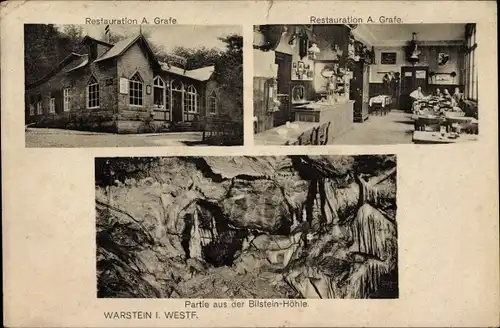 Ak Warstein im Kreis Soest Nordrhein Westfalen, Restauration A. Grafe, Bilsteinhöhle 