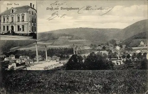 Ak Dieringhausen Gummersbach im Oberbergischen Kreis, Hotel Theis, Panorama vom Ort
