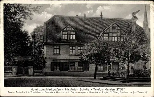 Ak Fröndenberg an der Ruhr Kreis Unna, Hotel zum Markgrafen, Inh. Anton Schulte, Denkmal