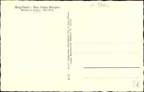 Ak Rödgen Obersdorf Wilnsdorf im Kreis Siegen Wittgenstein, Berghotel, Bes. Oskar Stangier