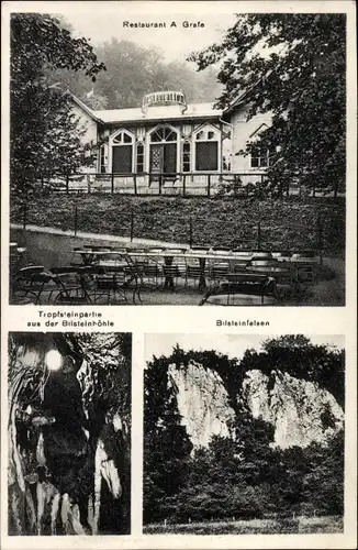 Ak Warstein im Kreis Soest Nordrhein Westfalen, Restaurant Grafe, Bilsteinfelsen, Tropfsteinpartie