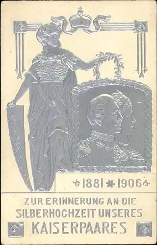 Präge Litho Silberhochzeit des Kaiserpaares, Kaiser Wilhelm II., Kaiserin Auguste Viktoria