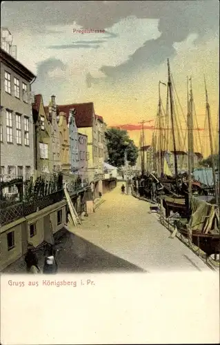 Ak Kaliningrad Königsberg Ostpreußen, Pregelstraße, Hafenpartie
