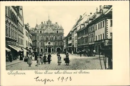 Ak Kaufbeuren an der Wertach in Schwaben, Untere Kaiser Max-Straße mit Rathaus
