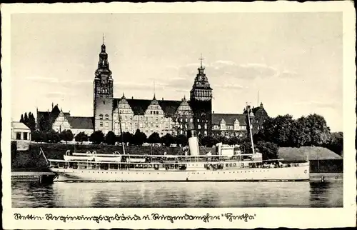 Ak Szczecin Stettin Pommern, Salondampfer, Kirche, Oderpartie