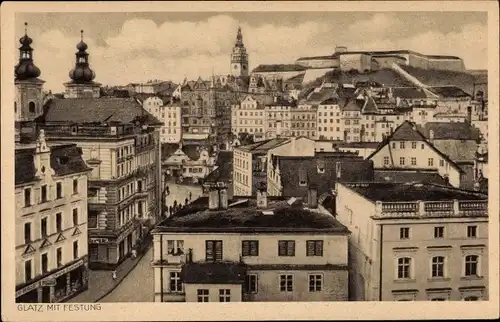 Ak Kłodzko Glatz Schlesien, Stadtansicht mit Festung