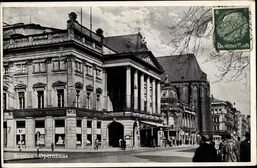 Ak Wrocław Breslau Schlesien, Blick auf das Opernhaus, Schweidnitzer Straße