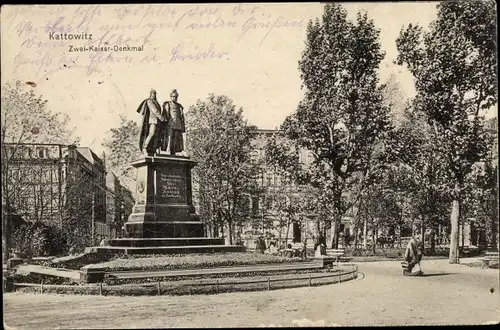 Ak Katowice Kattowitz Oberschlesien, Zwei Kaiser Denkmal