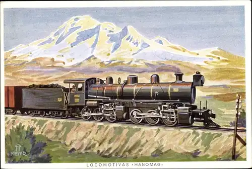 Künstler Ak Meyer, Deutsche Eisenbahn, Locomotivas HANOMAG