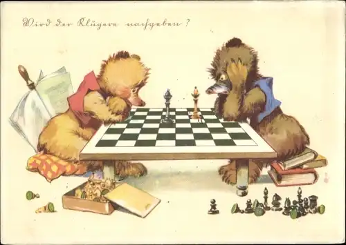 Ak Wird der Klügere nachgeben, Zwei vermenschlichte Bären spielen Schach