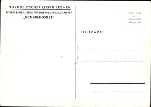 Ak Schnelldampfer Scharnhorst, Norddeutscher Lloyd