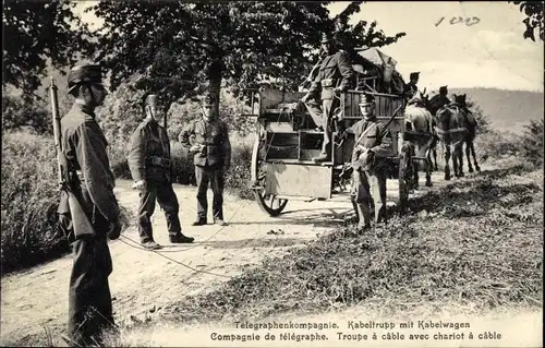 Ak Schweizer Soldaten, Telegraphenkompagnie, Kabeltrupp mit Kabelwagen