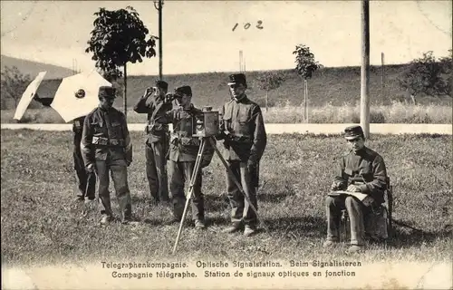 Ak Schweizer Soldaten, Telegraphenkompagnie, Optische Signalstation, beim Signalisieren