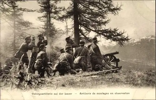 Ak Schweizer Soldaten, Gebirgsartillerie auf der Lauer