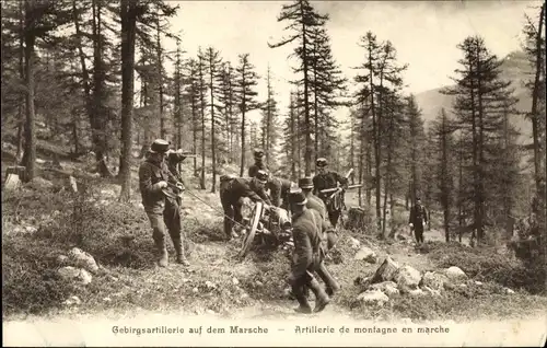 Ak Schweizer Soldaten, Gebirgsartillerie auf dem Marsche