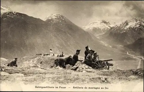 Ak Schweizer Soldaten, Gebirgsartillerie im Feuer
