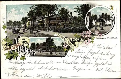 Litho Hamburg Eimsbüttel Niendorf, Münster's Gasthof, Kirche