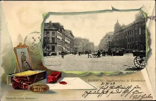Präge Passepartout Ak Hamburg Mitte Altstadt, Stephansplatz und Dammtor