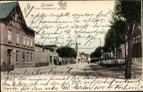 Ak Lunden in Dithmarschen, Straßenpartie vom Gänsemarkt aus gesehen