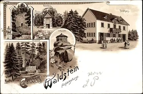 Litho Zell im Fichtelgebirge, Großer Waldstein, Forsthaus, Bärenfang, Schüssel