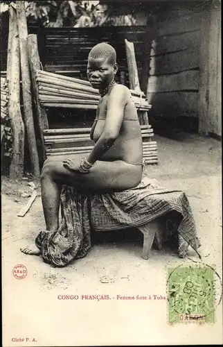 Ak Congo Francais, Femme fiote a Tuba, barbusige Frau