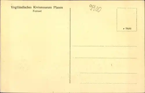 Ak Plauen im Vogtland, Vogtländisches Kreismuseum, Festsaal