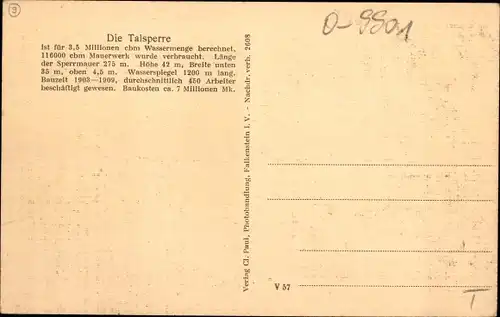 Ak Plauen im Vogtland, Talsperre zwischen Werden und Poppengrün