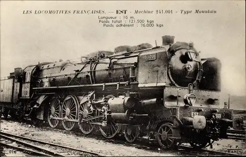 Ak Französische Eisenbahn, Est, Machine 241.001, Type Mountain, Dampflok