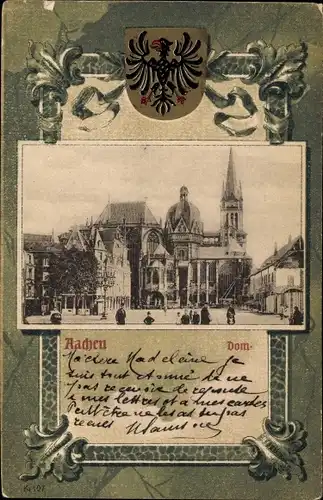 Passepartout Ak Aachen in Nordrhein Westfalen, Dom, Präge Wappen