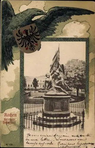 Ak Aachen in Nordrhein Westfalen, Kriegerdenkmal, Adler, Prägewapppen