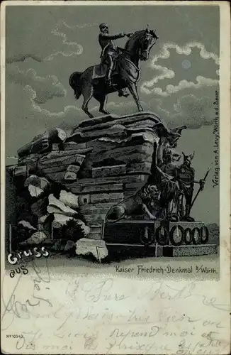 Mondschein Litho Wörth Bas Rhin Lothringen Elsass, Kaiser Friedrich Denkmal