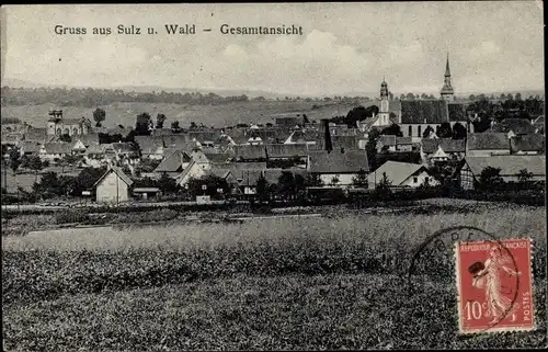 Ak Soultz sous Forêts Sulz unterm Wald Elsass Bas Rhin, Vue générale