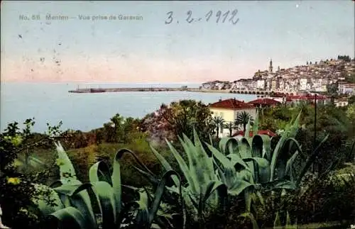 Ak Menton Alpes Maritimes, Vue prise de Garavan, Panorama