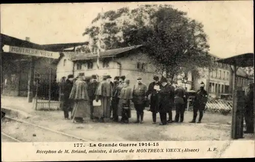 Ak Montreux Vieux Altmünsterol Elsass Haut Rhin, la Gare, Ministre M. Briand